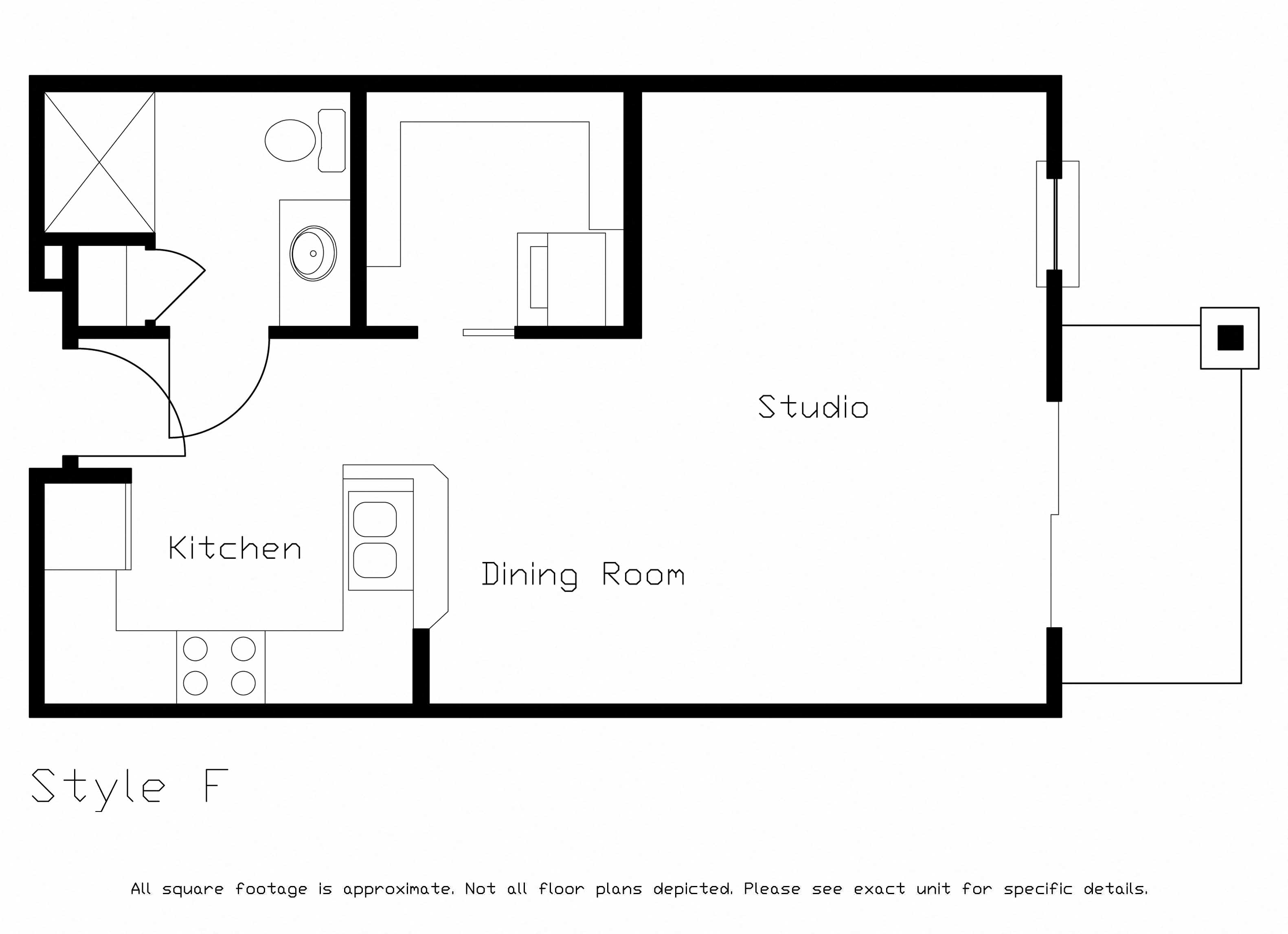 Floor plan for studio, 1 bath, 515 sqft